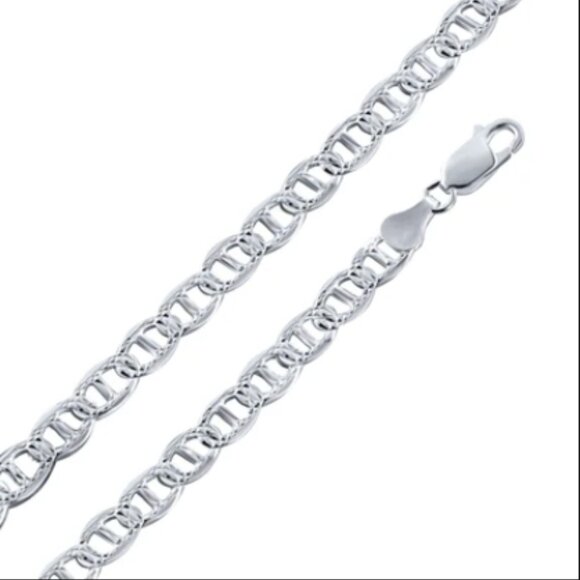 925 Sterling Silver Flat Marina 1 Sided Diamond Cut 6.2mm Bracelet